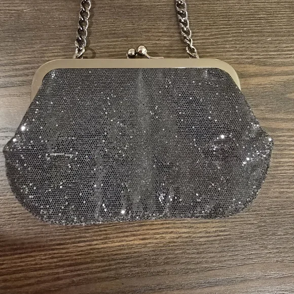 EXPRESS Black Glitter Evening Bag Handbag Purse To Clutch Vintage Style Gunmetal - Picture 10 of 12